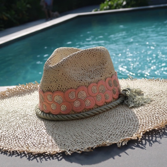 Hat Straw hat with beautiful Trim in orange/gold and rope as headband main image 6